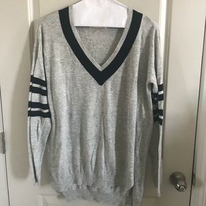 Grey and Navy V Neck Varsity Sweater